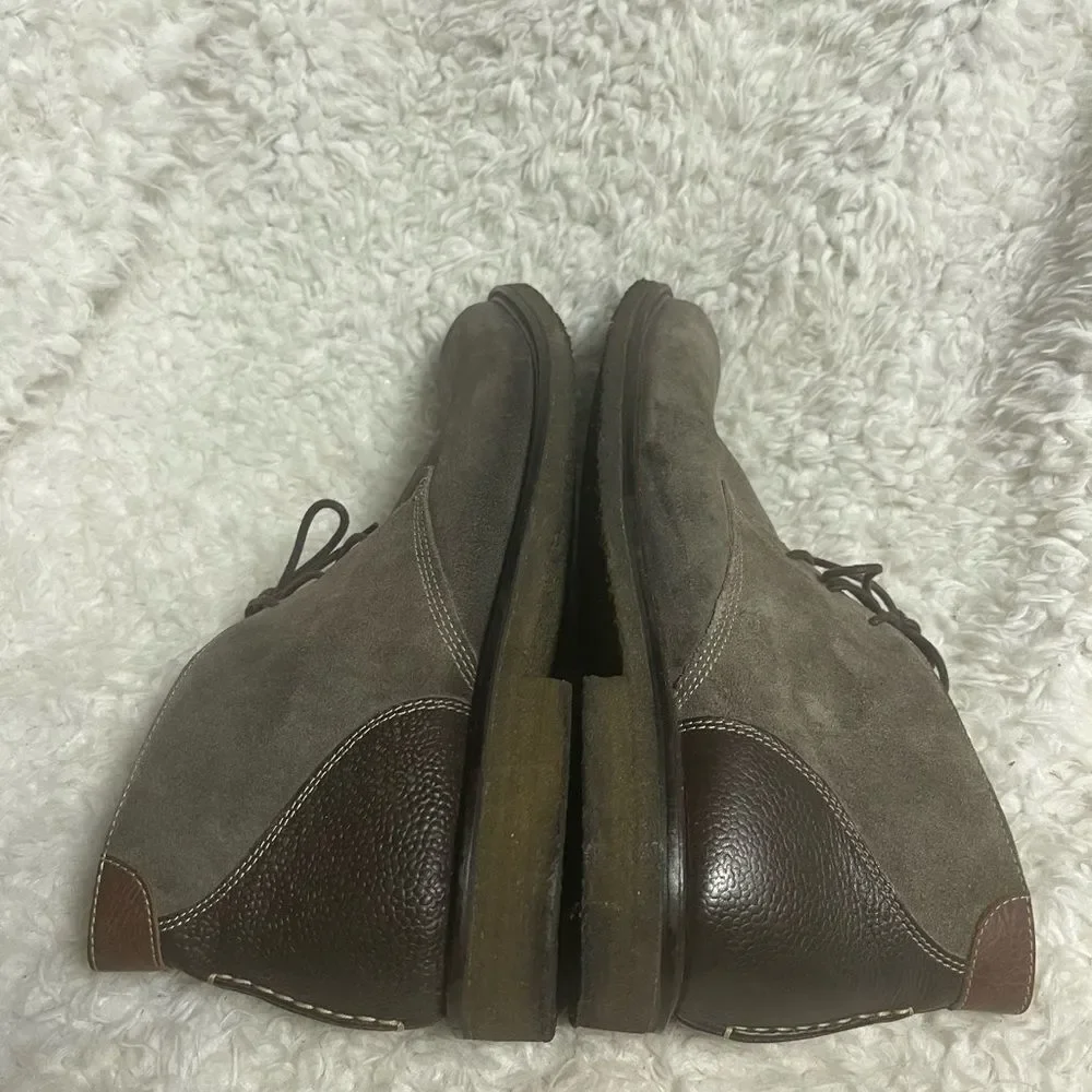 Johnston & Murphy lace up Boots leather Suede  Brown pebble leather trim SZ10.5M